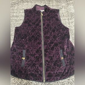 Charter Club Purple and Black Floral Velvet Women’s Vest